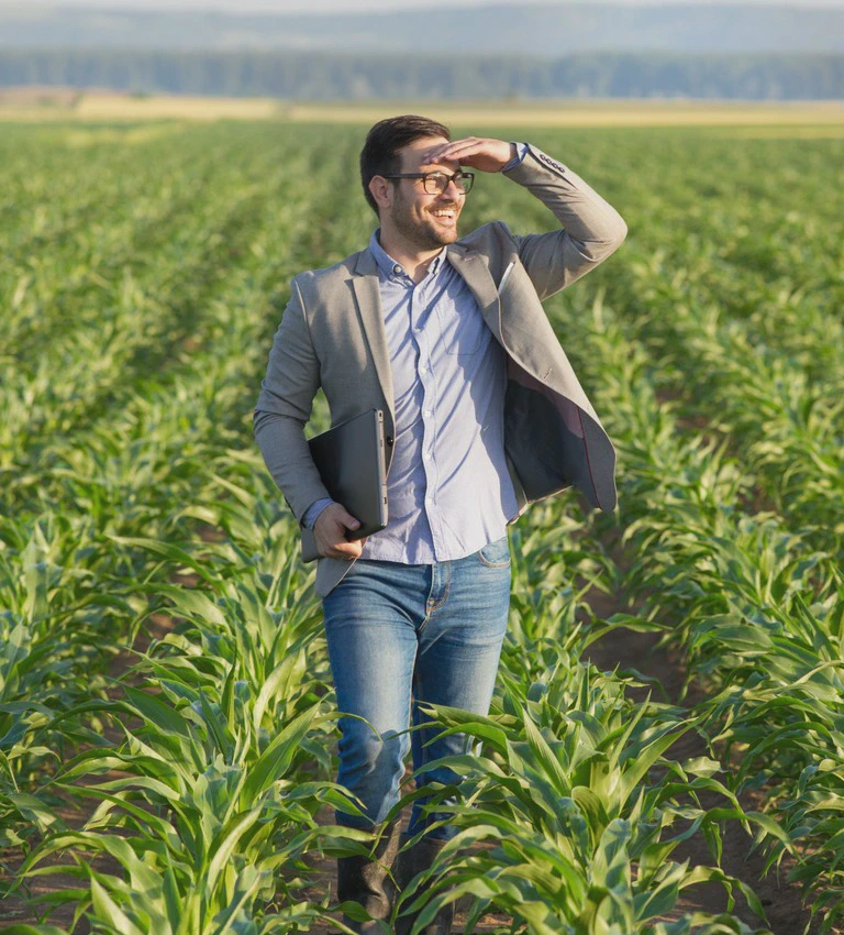 Biznesmen na polu